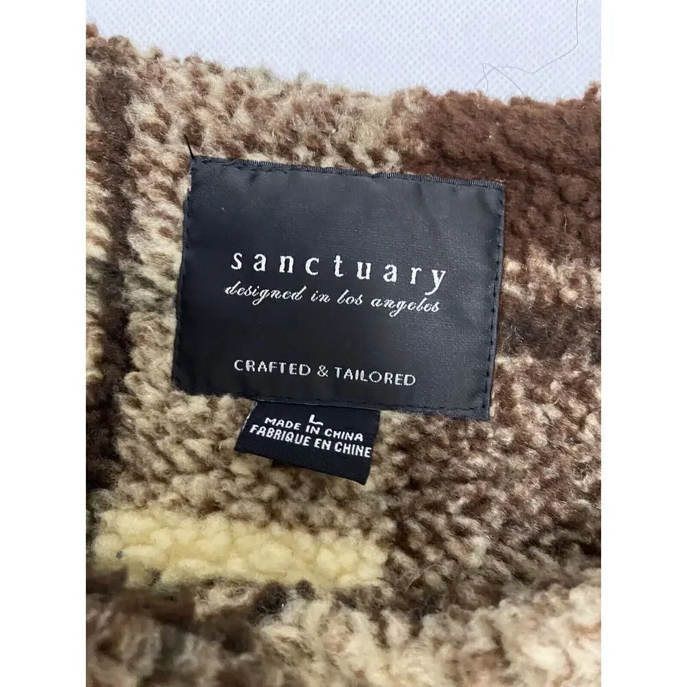 Anthropologie Sanctuary Women's Shacket Sweater Jacket Large Browns Plaid